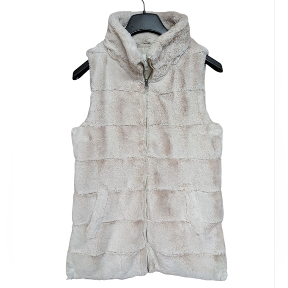 Dylan Faux Fur Long Vest Tan Size Medium - Picture 9 of 9